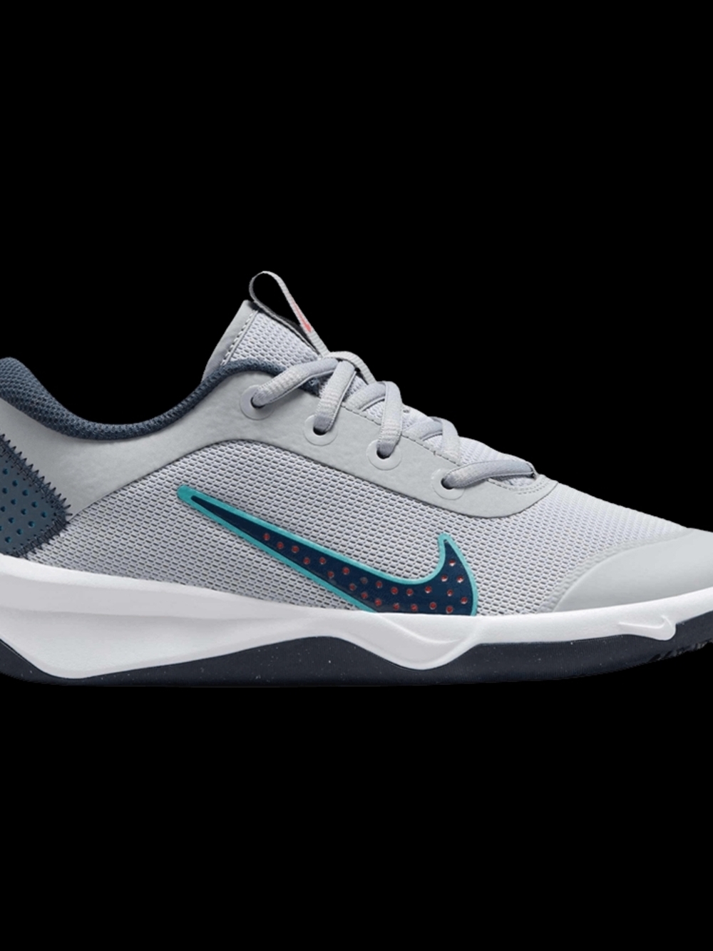 Nike Kids Light Gray Sneaker with Teal & Navy Swoosh